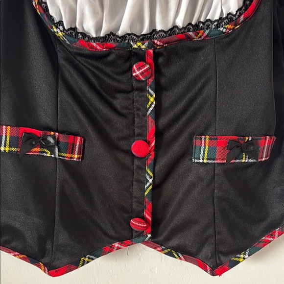 FINAL! Black Corset Top with Plaid Accents Beer Garden Girl - Picture 2 of 6